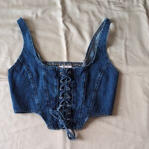 Denim Lace-Up Crop Top